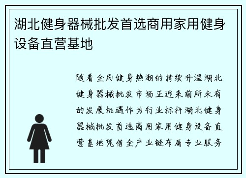 湖北健身器械批发首选商用家用健身设备直营基地