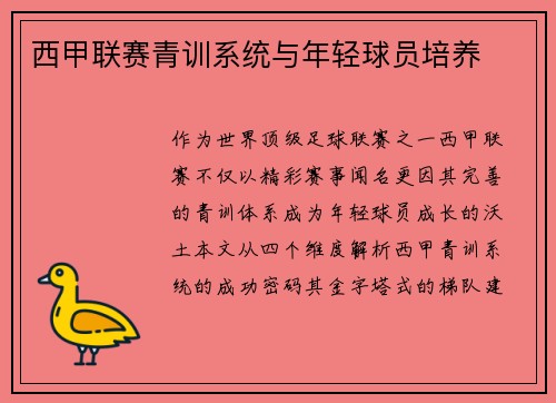 西甲联赛青训系统与年轻球员培养