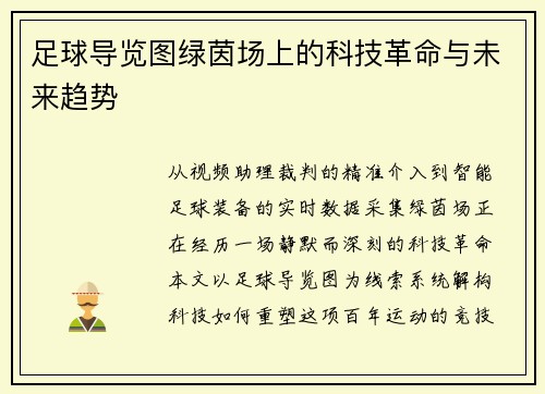足球导览图绿茵场上的科技革命与未来趋势