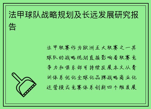 法甲球队战略规划及长远发展研究报告